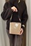 Women's Beige Handbag - Adjustable Long Strap, Casual Model - Fibag