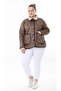 Women's Plus Size Button Detailed Nubuck Coat with Lamb Plush Inside and Pockets 25031 - 5