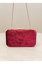 Burgundy Gold Detailed Luxury Wavy Velvet Women's Evening Dress Bag - 3