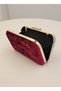 Burgundy Gold Detailed Luxury Wavy Velvet Women's Evening Dress Bag - 4