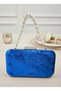 Cobalt Blue Silver Pearl Detailed Luxury Wavy Velvet Women's Evening Dress Bag - 3