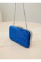 Cobalt Blue Silver Pearl Detailed Luxury Wavy Velvet Women's Evening Dress Bag - 6