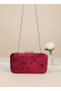 Burgundy Silver Detailed Luxury Wavy Velvet Women's Evening Dress Bag - 3