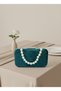 Luxury Wavy Velvet Women's Evening Dress Bag with Green Silver Pearl Detail - 5