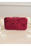 Burgundy Silver Detailed Luxury Wavy Velvet Women's Evening Dress Bag - 6