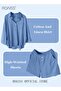 Women's Summer Two Pieces Set Solid Color Lapel Cotton Linen Shirt High-Waisted Shorts Set 2 Piece L - 4