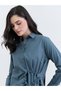 Women Blue Cotton Long Sleeve Tie-Waist Shirt - 4