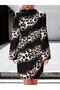 New Season Modal Fabric Women Double-Breasted Collar Asymmetric Cut Leopard Pattern Mini Dress - 4