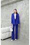 Women's Satin Detailed Jacket Trousers Suit Sax - 2