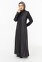 Black One Side Jacquard High Neck Hidden Zipper Hijab Ferace Zrny 5505-25 - 8