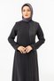 Black One Side Jacquard High Neck Hidden Zipper Hijab Ferace Zrny 5505-25 - 7
