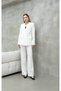 Women's Satin Detailed White Jacket and Trousers Suit - 3