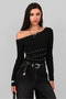 Wft9240 Shaping / Sculpting Effect Diver Fabric Blouse with Staple Detail on the Front - 4