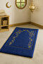 Sahara Blue Velvet Prayer Rug with Embroidery, Soft Sponge, Gift Dowry Bundle, Luxury Prayer Mat - 5