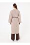 Thick Cardigan with Leather Belt Detail - Stone Color - - 7
