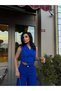 Women's Buttoned Vest Pants Asymmetrical Suit Sax - 2