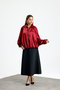 Women's Oversized Bat Cut Gold Zipper Detailed Satin Shirt - 2