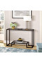 OneDcor Luxury Glass Console Table Narrow Sofa Table with Metal Frame Pre-Assembled Glass Shelves