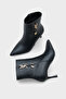 Women's Heeled Boots with Gold Buckle Detail - 2