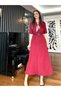 Burgundy Scarf Belted Dress - 3