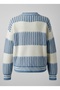Blue and White Striped Knitted Crew Neck Sweater - 3
