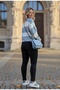 Blue and White Striped Knitted Crew Neck Sweater - 2