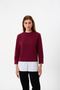Organic Cotton Paneled Women's Burgundy Long Sleeve Blouse