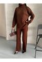 Women's New Season Suitable for Tesettüre High-Necked Beige Striped Knitwear Set - 5