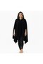 Black Warm Anti-Pilling Fleece Hooded Unisex Outdoor Camper Poncho Winter Buttoned Shawl - 4