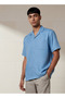 Men Regular Fit Camp Collar Textured Short Sleeves Resort Shirt