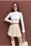 Half Fishing Collar Buttoned Long Sleeve Blouse Ribbed Knit Op Bluz