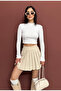 Half Fishing Collar Buttoned Long Sleeve Blouse Ribbed Knit Op Bluz - 4
