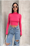 Half Fishing Collar Buttoned Long Sleeve Blouse Ribbed Knit Op Bluz - 3