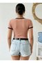Women's Powder Color Crew Neck Basic Slim Fit Short Sleeve Body Full Stretch Fabric Full Fit Length 55Cms - 3