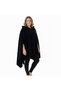 Black Warm Anti-Pilling Fleece Hooded Unisex Outdoor Camper Poncho Winter Buttoned Shawl - 5