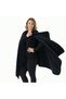 Black Warm Anti-Pilling Fleece Hooded Unisex Outdoor Camper Poncho Winter Buttoned Shawl - 7