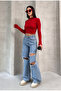 Half Fishing Collar Buttoned Long Sleeve Blouse Ribbed Knit Op Bluz - 6