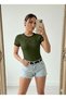 Women's Khaki Color Crew Neck Basic Slim Fit Short Sleeve Body Full Stretch Fabric Full Fit Length 55Cms - 3