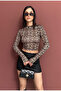 Leopard Printed Half Fishbone Collar Long Sleeve Crop Body with Finger Holes - 2