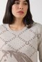 A.Beige/Mink Long Sleeve Crew Neck Embossed Patterned Cashmere Women's Knitwear Dress - 5