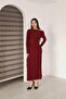 Boat Neck Shimmer Detailed Draped Sandy Evening Dress - 6