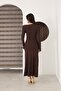 Boat Neck Shimmer Detailed Draped Sandy Evening Dress - 7