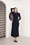 Boat Neck Shimmer Detailed Draped Sandy Evening Dress - 7