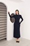 Boat Neck Shimmer Detailed Draped Sandy Evening Dress - 3
