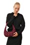 Burgundy Suede Trok Stone Women's Oval Medium Size Hand and Shoulder Bag