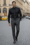 Slim Fit Custom Made Italian Button Collar Cotton Black Shirt - 2