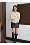 Women's Gold Buttoned Thick Knit Patterned Round Neck Cardigan - 5