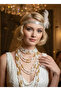 Pearl and Bead Design Bijouterie Necklace Jewelry White Gold Detailed Multi Long 2 Piece with Choker - 2