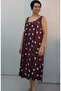 Burgundy Polka Dot Front and Back Gathered Strap Dress Made of Combed Viscose - 4