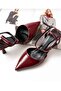 Short Heeled Strappy Burgundy Women's Shoes Heel Height 7.5 cm - 3